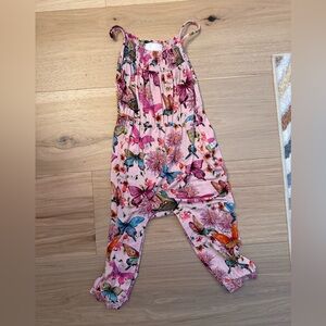 Posh Peanut Watercolor Butterfly Sleeveless Smocked Jumpsuit - 18-24 months